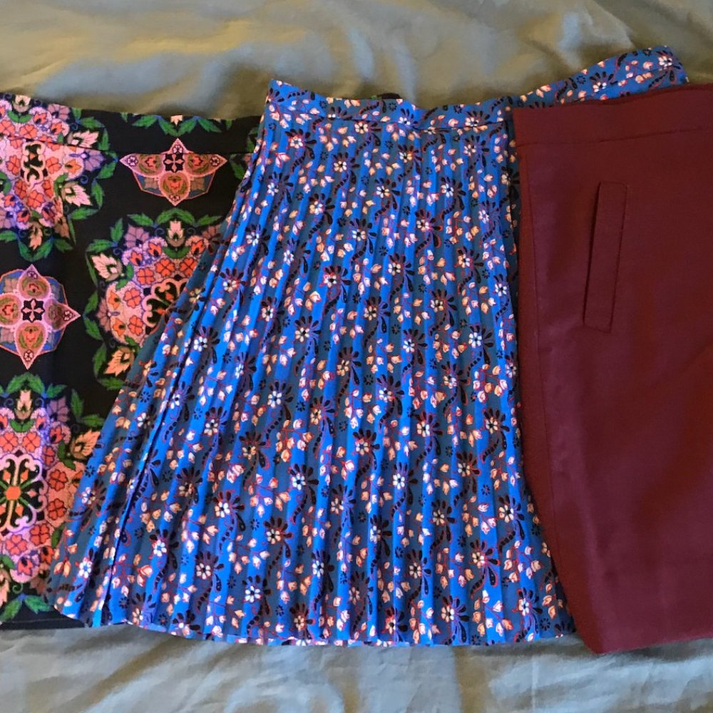 3 J Crew Skirts - Floral, Blue, Maroon - Size 12